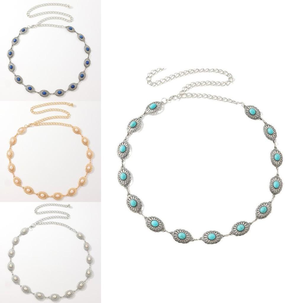 Bohemian Woman Metal Waist Chain With Pearl Embellishments For Summer Fashion Accessory