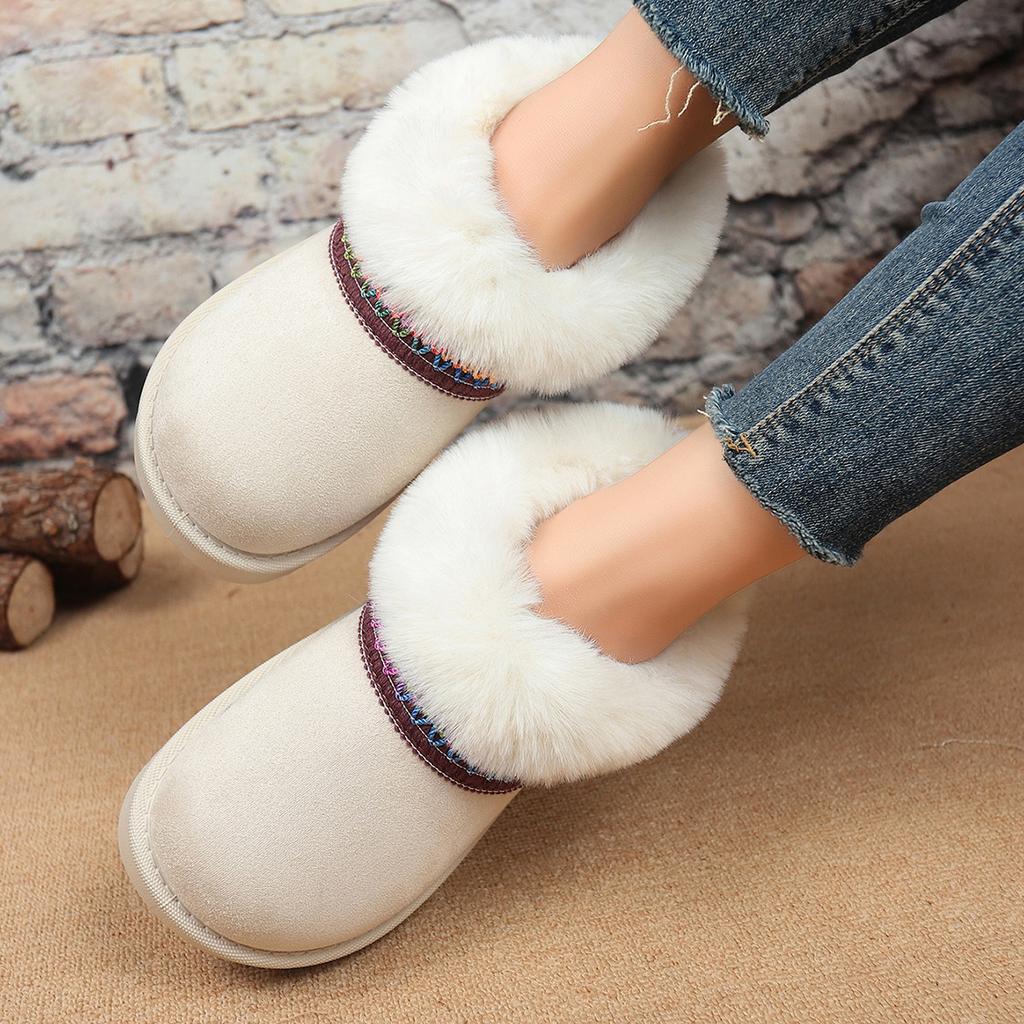 Foreign trade large size thick sole heightening one pedal ethnic style piled thickened warm cotton shoes 2025 autumn and winter women's shoes