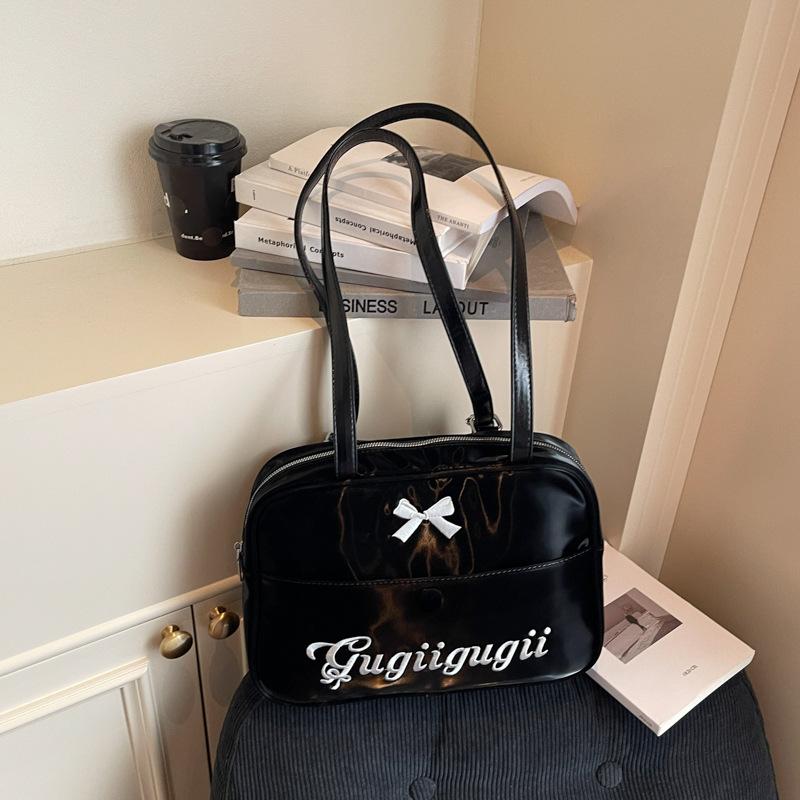 

Large capacity bow letter bag fashionable and versatile simple texture shoulder women s bag crossbody multi-purpose backpack чёрный