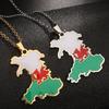 Factory Stainless Steel Enameled Wales Map Charm Necklace 18K Gold Plated Enamel Support Team Wales Map Pendant Chain Necklace