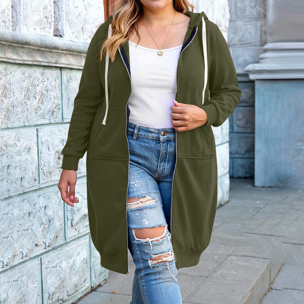 Women's Fashion Casual Plus Size Hooded  Long-Sleeve Solid Jacket