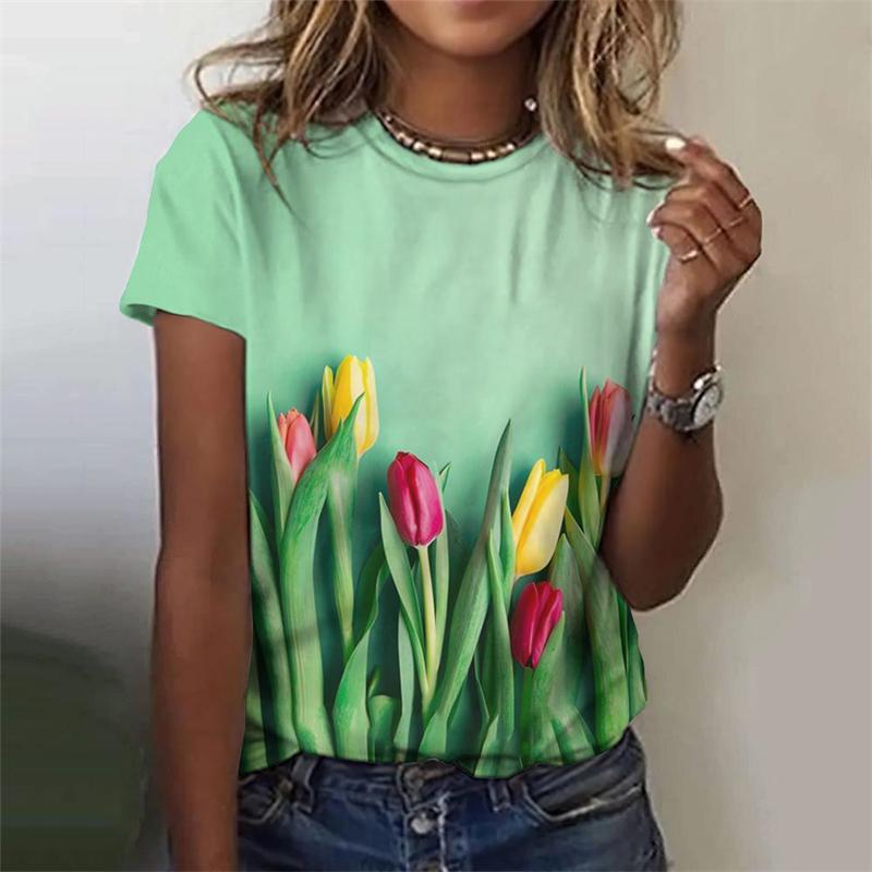 Harajuku Flower 3D Women's Y2k Graphic T Shirts Summer Clothes Women 2025 Casaul Everyday Tops Female Short Sleeve Tee Blouse