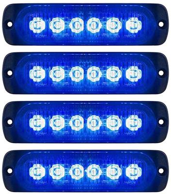 LED Emergency Warning Light, 4 Pack 6 LED Safety First Aid Flash 12-24V Amber Strobe Hazard Warning Light Waterproof (Blue)