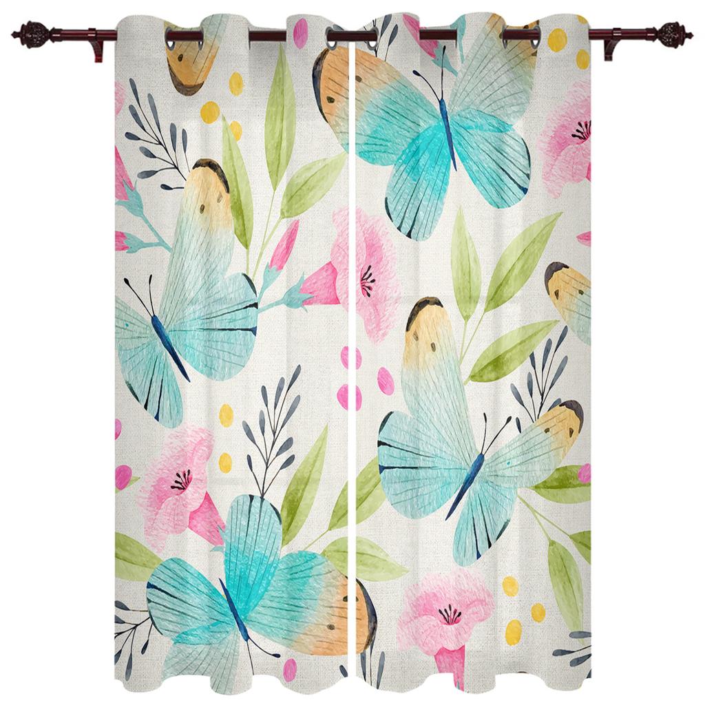 Starožitný květinový list motýl Okenní závěs Obývací pokoj Luxusní záclonový závěs do ložnice Domácí kuchyně Závěs