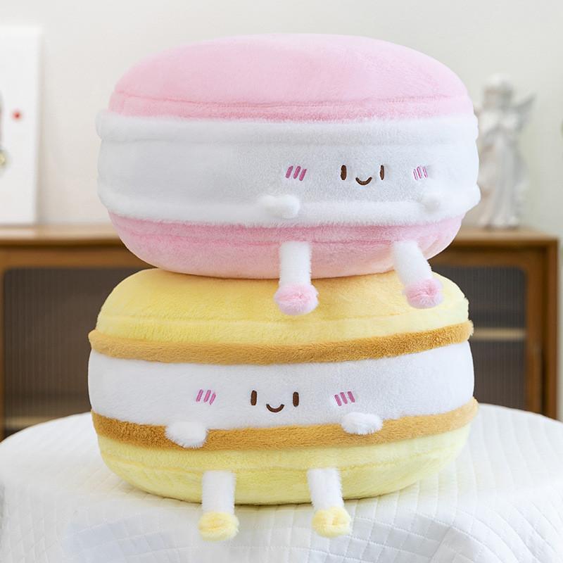 Plush Biscuits Soft Bear Cushion With Macaron Motif For Kids Bed Decor Play And