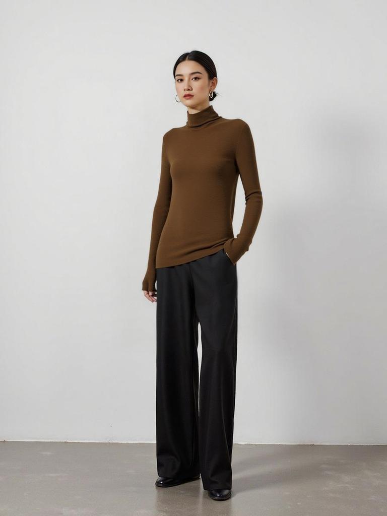 Early Autumn Cashmere & Mulberry Silk High-Neck Slim Fit Knitted Sweater for Women