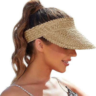 1pc Straw Sun Visors & Hats for Women Outdoor Vacation Sun Protection Beach Hat Beach Hats for tralve,Handmade,Sun Protection