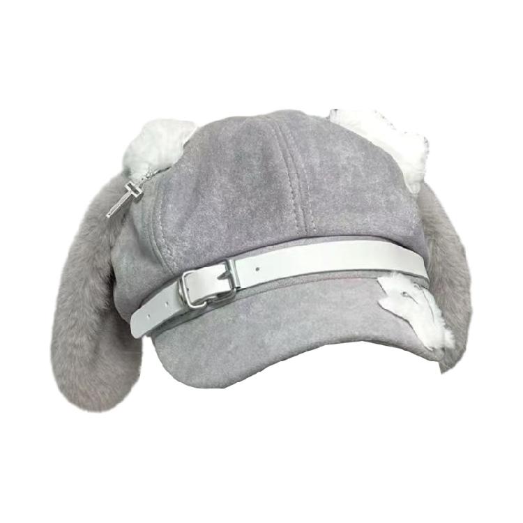Lovely Stylish Cabbie Hat Rabbit Theme Furry Ear Vintage Cabbie Caps Unisex Headwear Autumn Winter Hat for Daily Wear