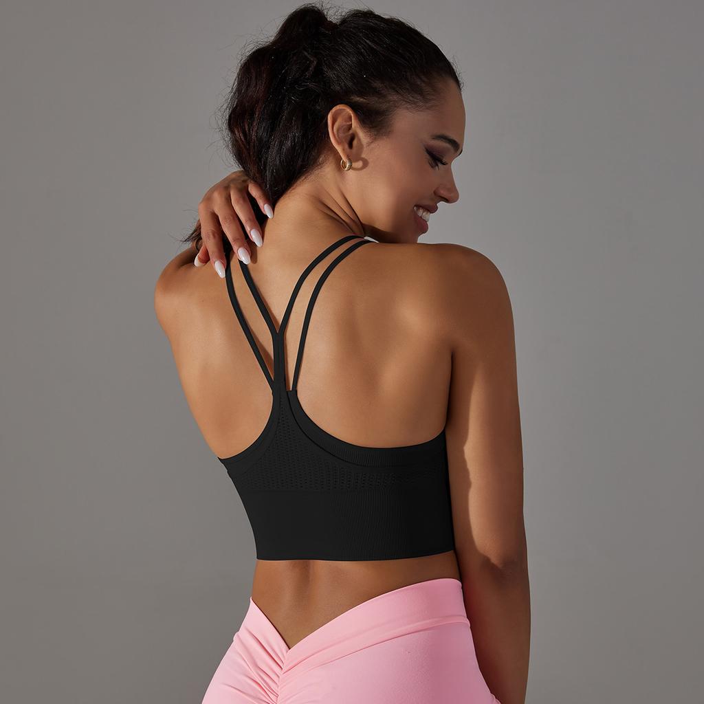 Seamless Knit Thread Double Layer Yoga Vest Sports Running Fitness Beauty Back Yoga Top for Women