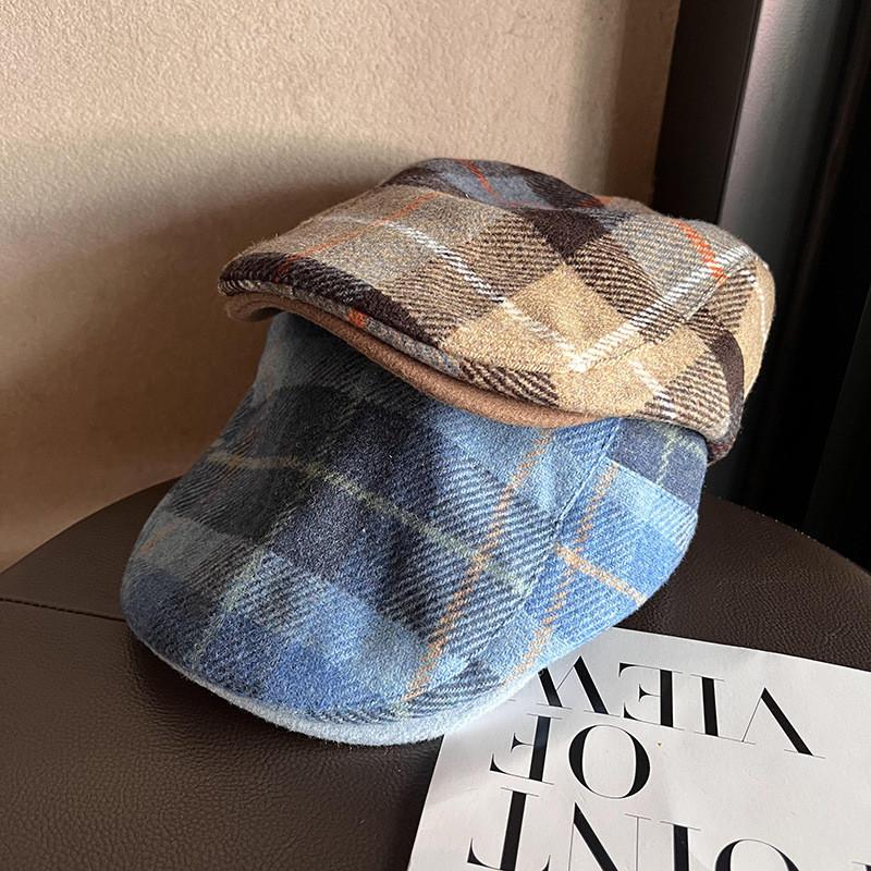 Retro Autumn Fashion Checkered Pattern Women Casual Beret For Use Outdoor
