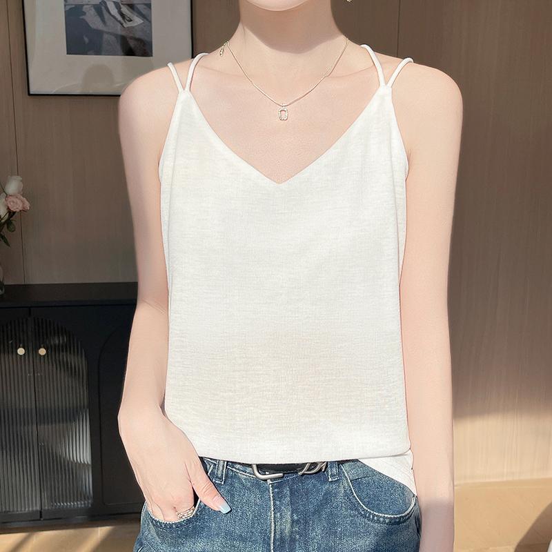 

Летний женский жилет, новый ледяной шелк, шелковый слинг, 50% шелк, 50% полиэстер, смешанное волокно, дышащая, маленькая рубашка L белый