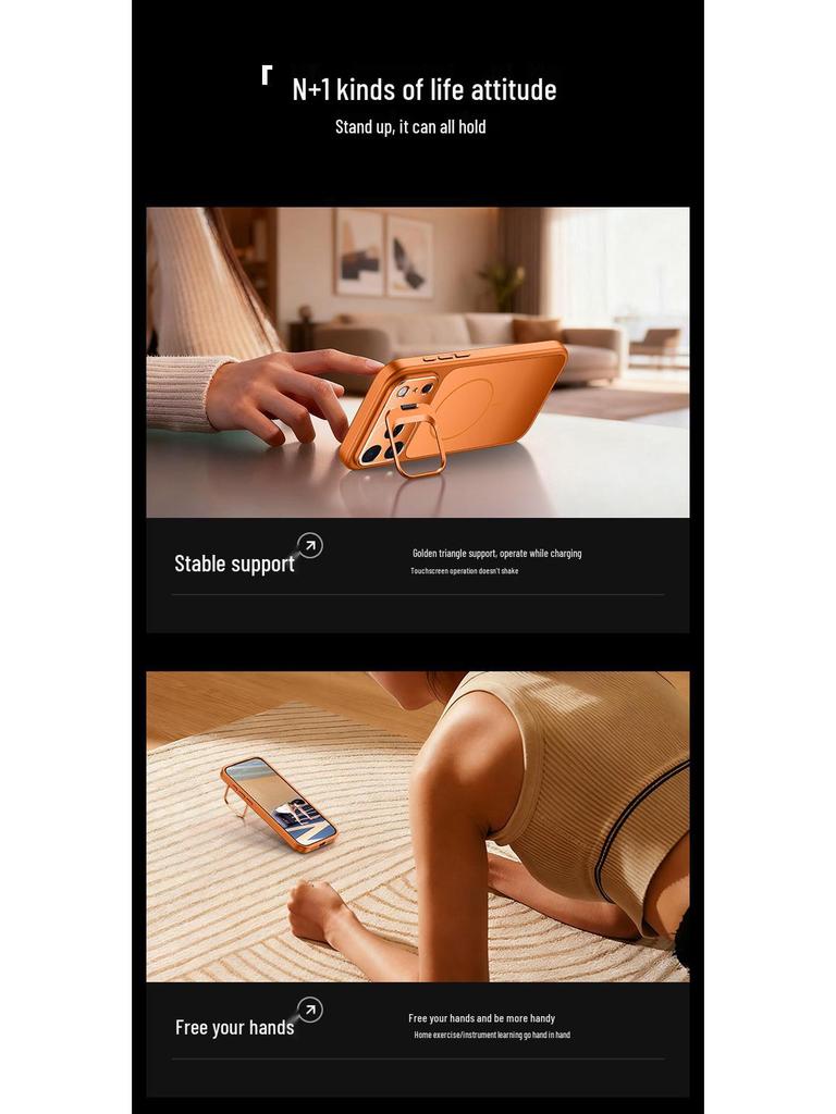 Orange magnetische Schutzhülle mit Objektivständer für Apple 17 Pro Max