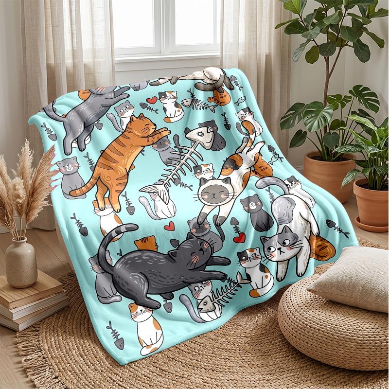 Magical Night with Rabbit and Cat Theme Blanket Lightweight Warm Flannel Blanket Decorative Throw Blanket for Home Decoration