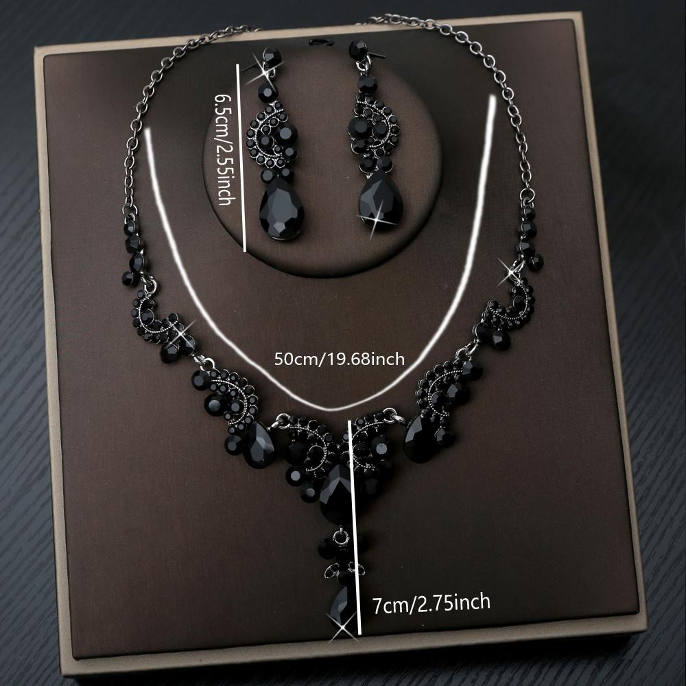 3pcs High-end Luxury Mysterious Black Droplet Gemstone Women's Necklace Dignified Elegant Banquet Dress Niche Design Jewelry Set