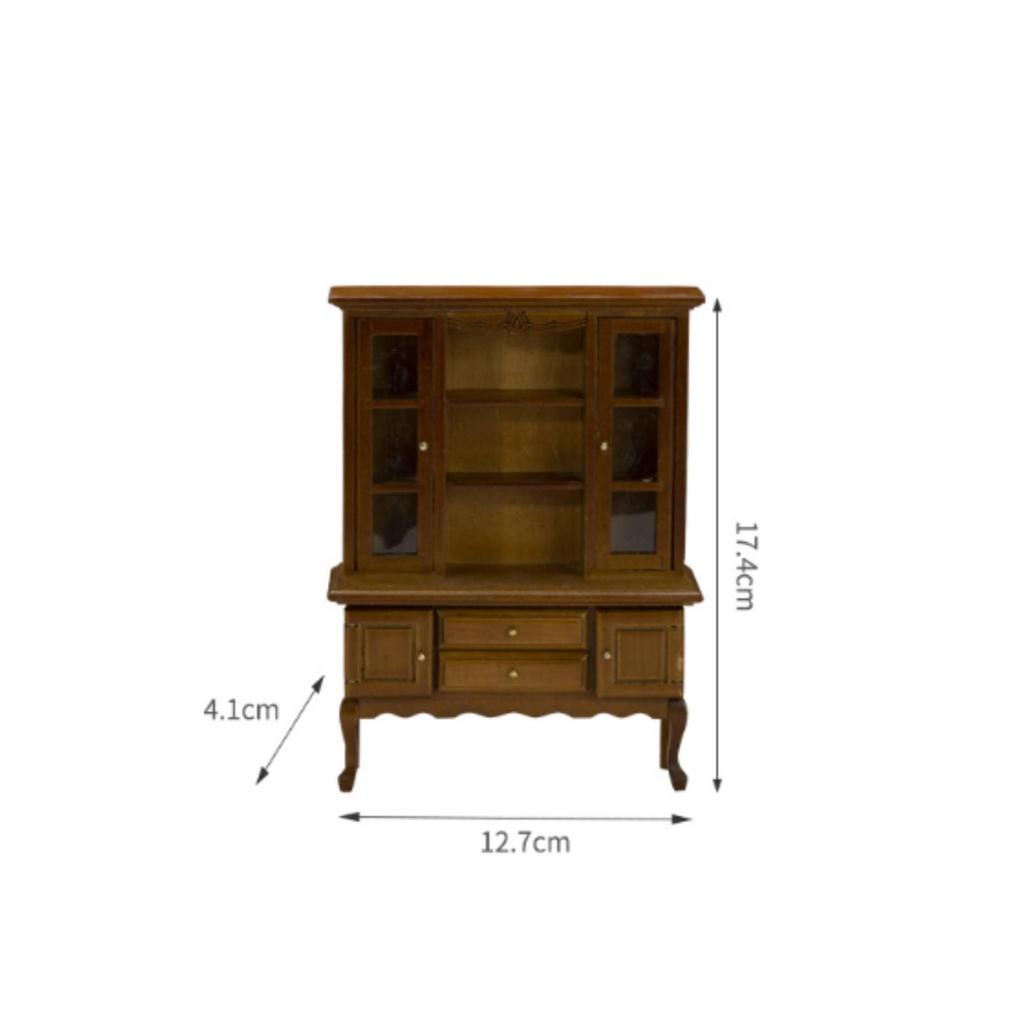 1:12 Scale Dollhouse Sideboard Cabinet Wooden Miniature EuropeanStyle with Glass Doors