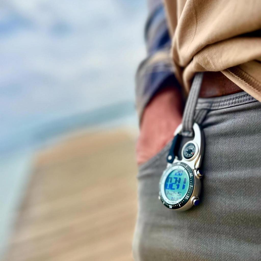 Dakota Pocket Watch with Carabiner, Digital, Waterproof, Alarm, Stopwatch, Timer, Compass, for Outdoor Activities, Camping, Hiking, and Travel