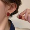 Minimalistische weinrote quadratische Ohrstecker für Damen Goldfarbener Kreis Vintage Geometrie Herz Ohrringe 2025 Neues Design Schmuck