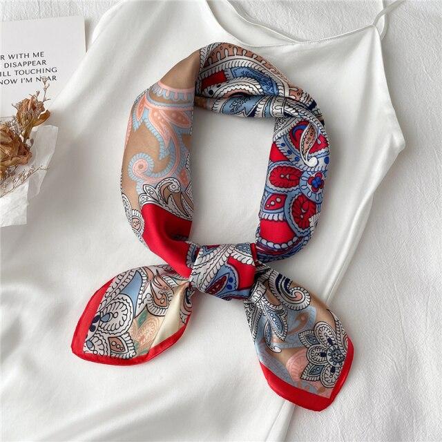 Satin Print Silk Shawl Headscarf Hijab Hair Wrap Fashion Headband Square Scarf For Women Neckerchief Female Foulard Bandana 2021
