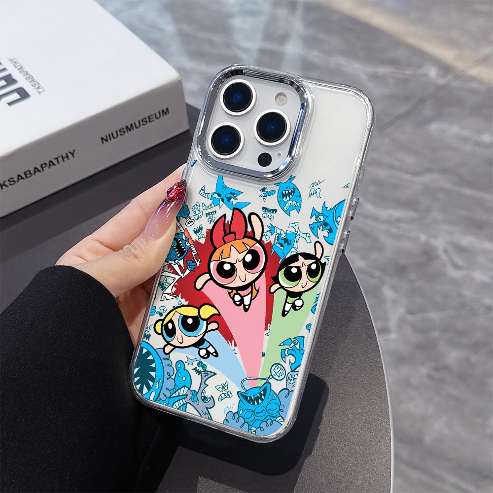 Cartoon P-Powerpuffs G-Girls Plating Phone Case for Oppo Find A5X A5 F29 X8 A60 A3X A3 A2 A78 A98 A79 A78 A59 A58 A38 Pro 4G 5G
