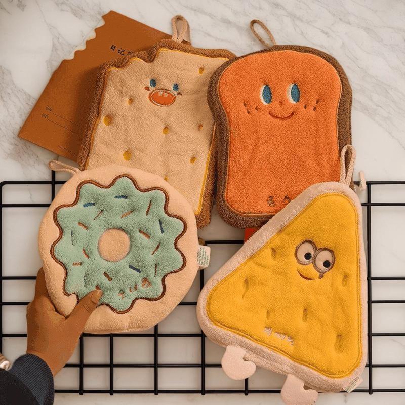 Cheese Coral Velvet Hand Wipes Cute Soft Absorbent Towel Kitchen Bathroom Bread Toast Slices Cookie Doughnut Hand Wipes
