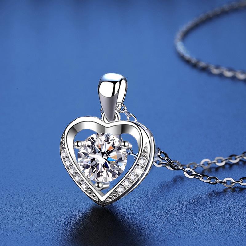 S925 Sterling Silver Heart Necklace with Moissanite Pendant - Perfect for Qixi or Valentine's Day
