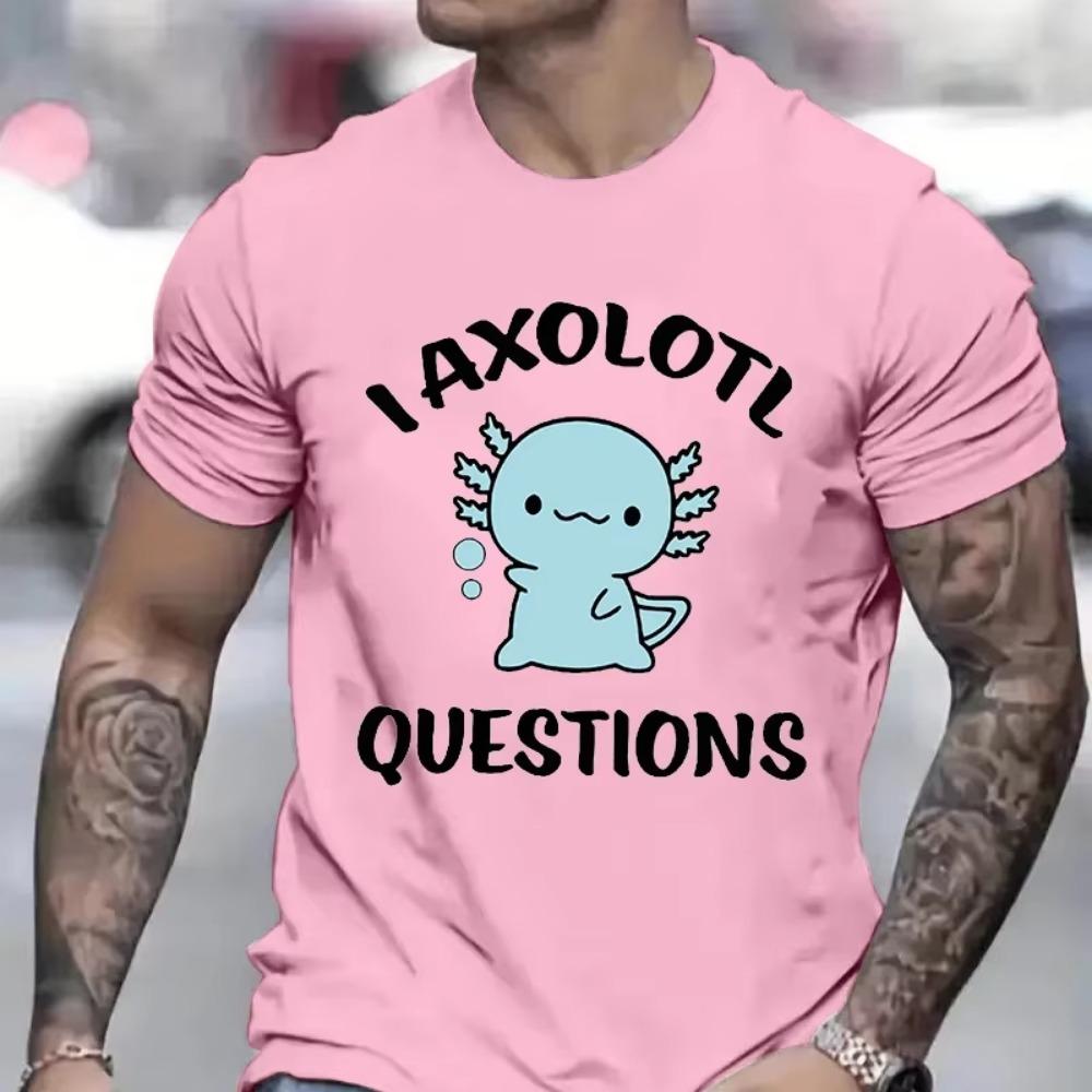 Cute Axolotl Anime T-Shirt for Men Clothing Manga Graphic Tees Funny Tshirts Short Sleeve Clothing Axolotl Cartoon Unisex Shirts