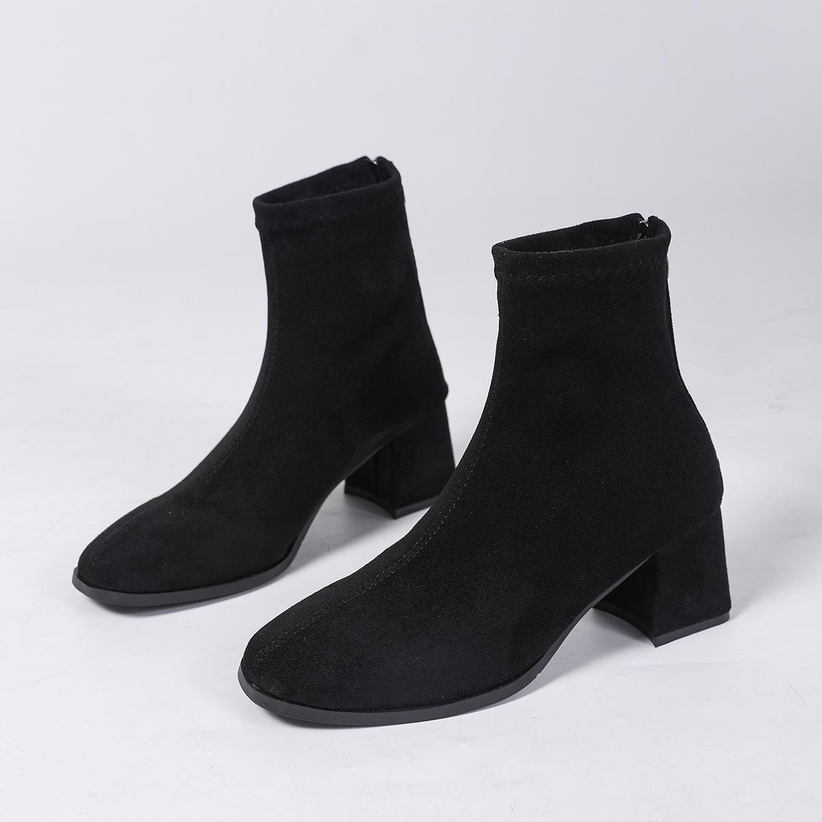 

Leopard Print Suede Chunky Heel Square Toe Boots | Women’s High Heel Ankle Boots | Plus Size 43 | Autumn/Winter 43 чёрный