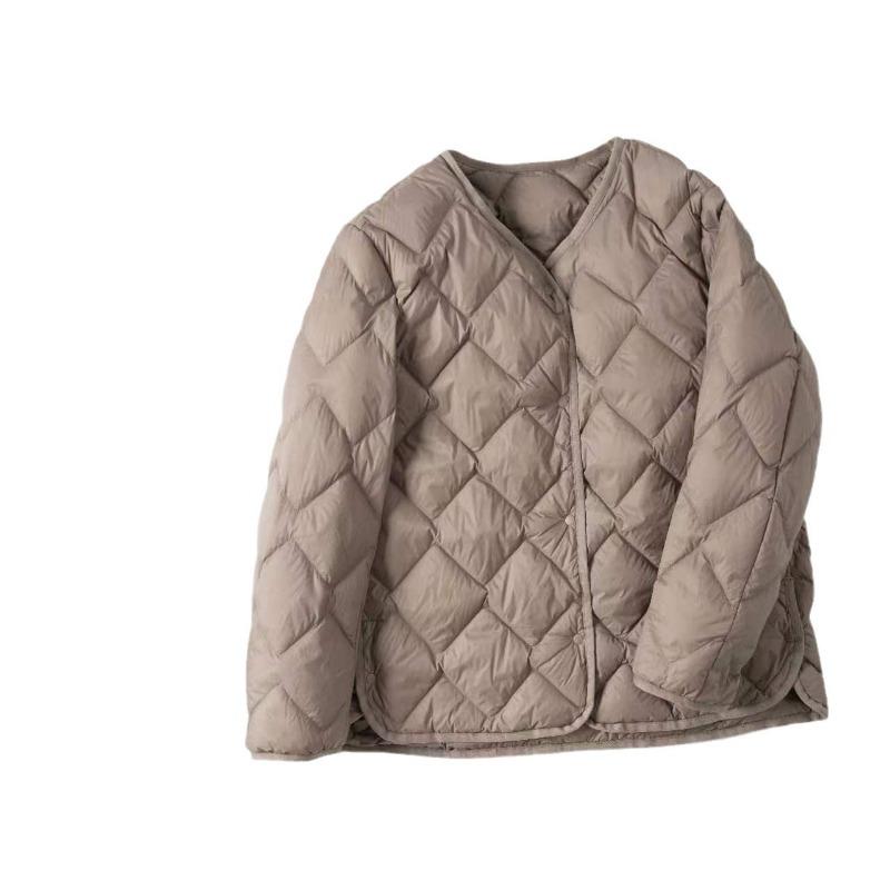 Short Light Women's Down Jacket Rhombus Collarless Autumn and Winter Duck Down Liner Casual Jacket
