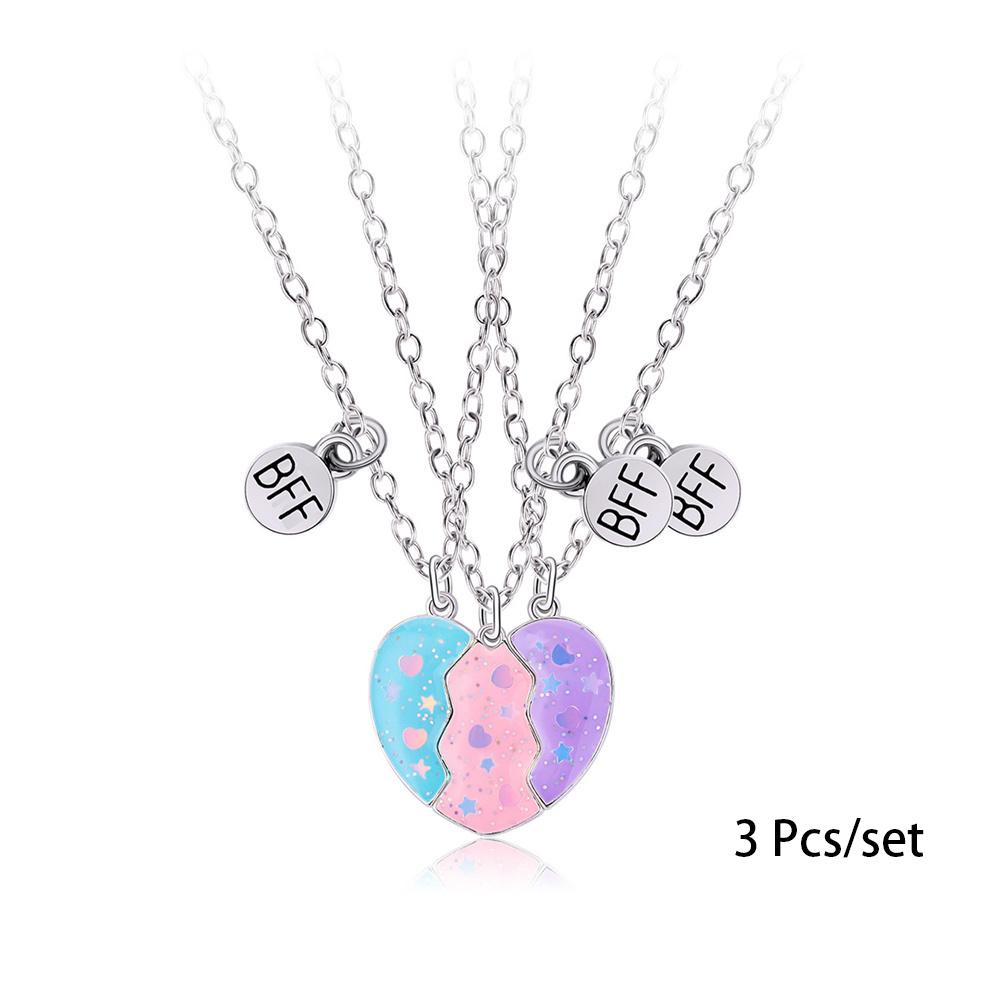 3 Pcs/set Best Friends Pendant Necklace For Woman Magnetic Adjustable Rainbow Daisy Lover Broken Heart Chain BFF Jewelry Gifts