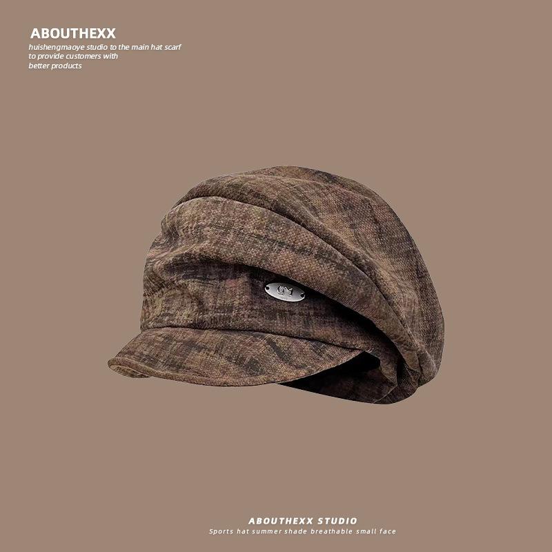 

Japanese Retro Pleated Soft Brim Octagonal Hat for Women In Spring and Autumn Versatile Casual Mixed Color Painter Hat Showing Face Small Beret Hat M（56-60cm）