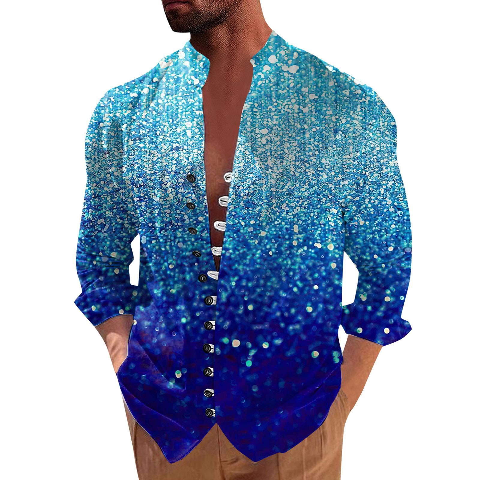 

Мужская ретро повседневная свободная рубашка с длинными рукавами и принтом, модный топ с воротником-стойкой XL