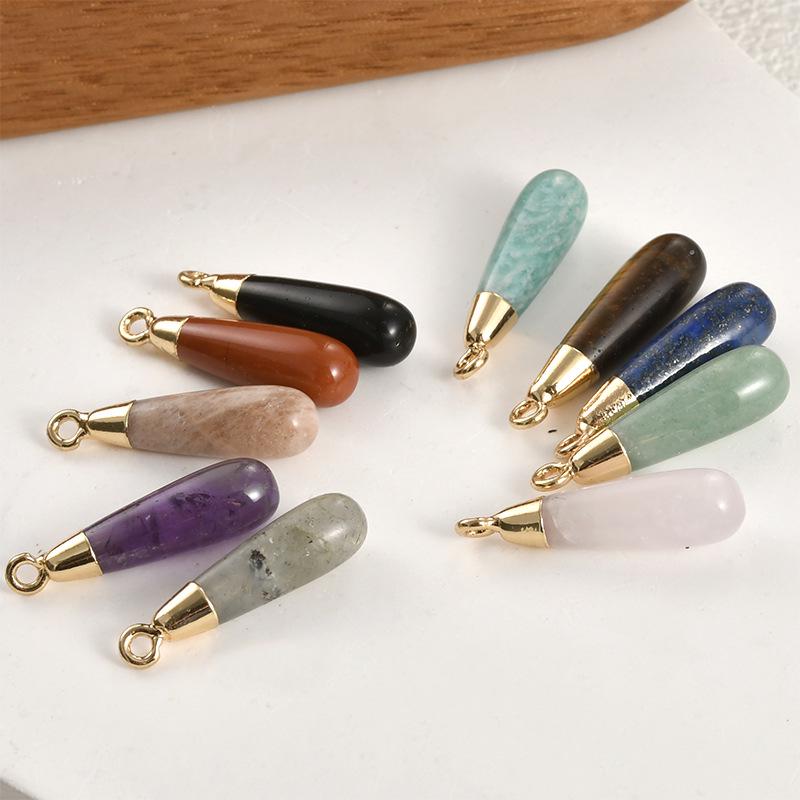 Gold-Plated Amethyst Rose Quartz Tiger's Eye Teardrop Pendant Earrings Necklace Accessory