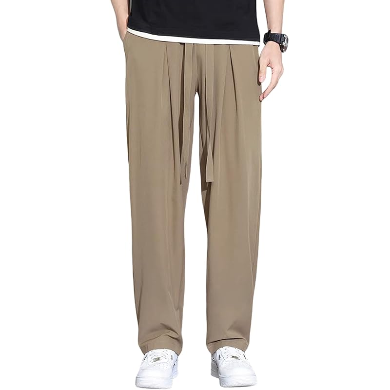 

[JHIJSC] wide pants men s pants spring Relaxing long pants Plain color casual Fashionable large size (JP, alphabet, 2XL, khaki)