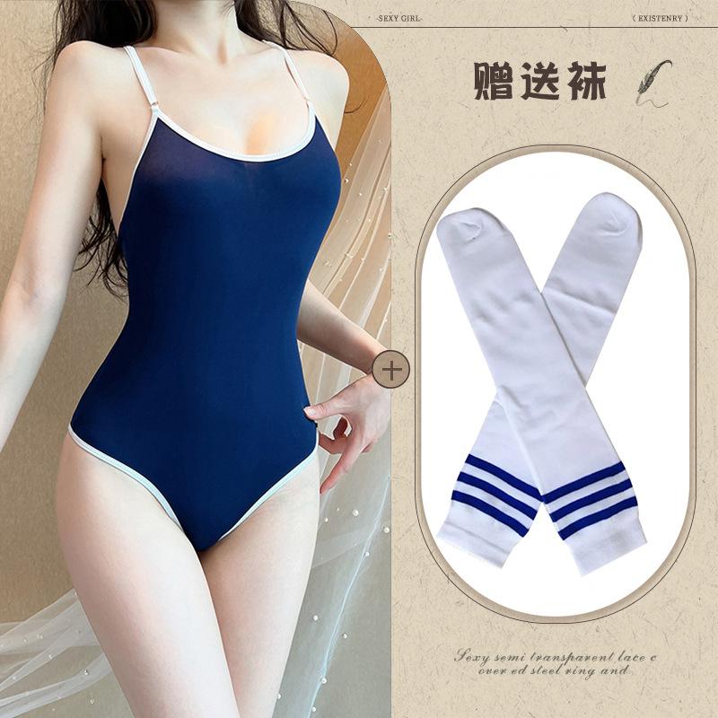 Sexy lingerie onesie swimsuit dead tank water sexy thin transparent milk silk suspender tights swimsuit