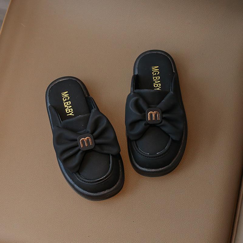 

Летние модные тапочки для девочек среднего и старшего возраста с мягким дном и бантом, универсальные, с плоским дном, с крутыми тапочками 30 чёрный