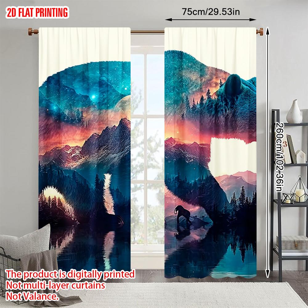 2pcs   plane printing Minimalist Curtains black bear Durable 100% Polyester Fabric (without rod) Decorations Inside Perfect for
