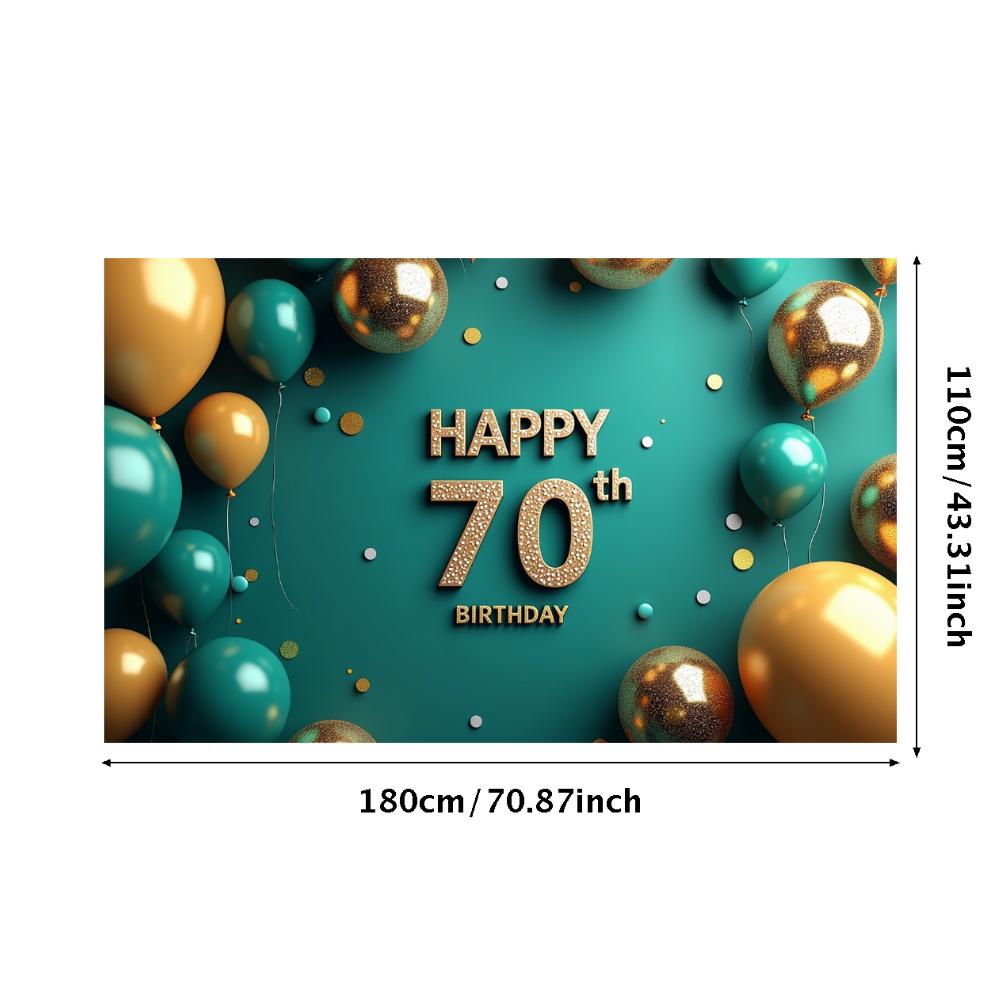 Happy 70th Birthday Banner Backdrop Black gold Birthday Party Decorations Photography Props Sparkle Balloon Background