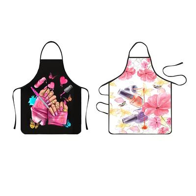 Nail Polish Printing Beauty Kitchen Women Apron Household Cleaning Pinafore Salon Home Cooking Baking Manicure Work Clothes