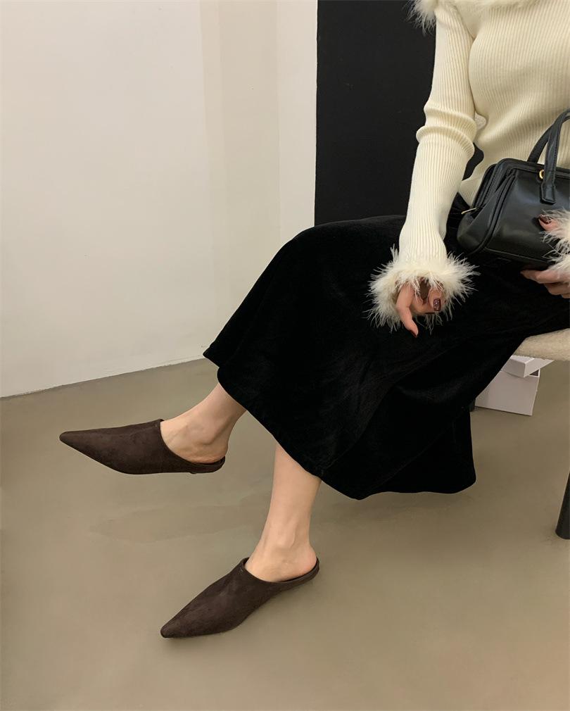 

Замша тип 2025 лето новая плоская подошва верхняя одежда сумка голова полутапки тонкие на плоской подошве тапочки верхняя одежда сандалии женская обувь 39 коричневый