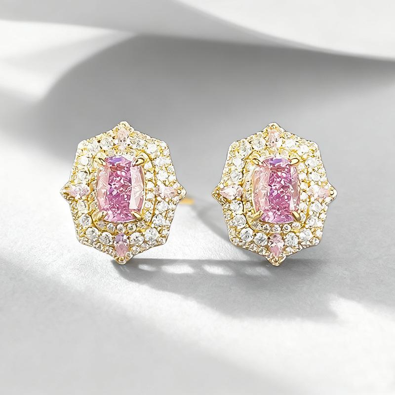 S925 Sterling Silver High Carbon Diamond Ice Flower Cut Stud Earrings In Dreamy Purple Taro