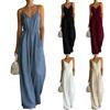 Damen ärmelloser einfarbiger Jumpsuit V-Ausschnitt Weiter Bein lässiger Romper Elastische Taille verstellbare Träger Leichtes Gewebe