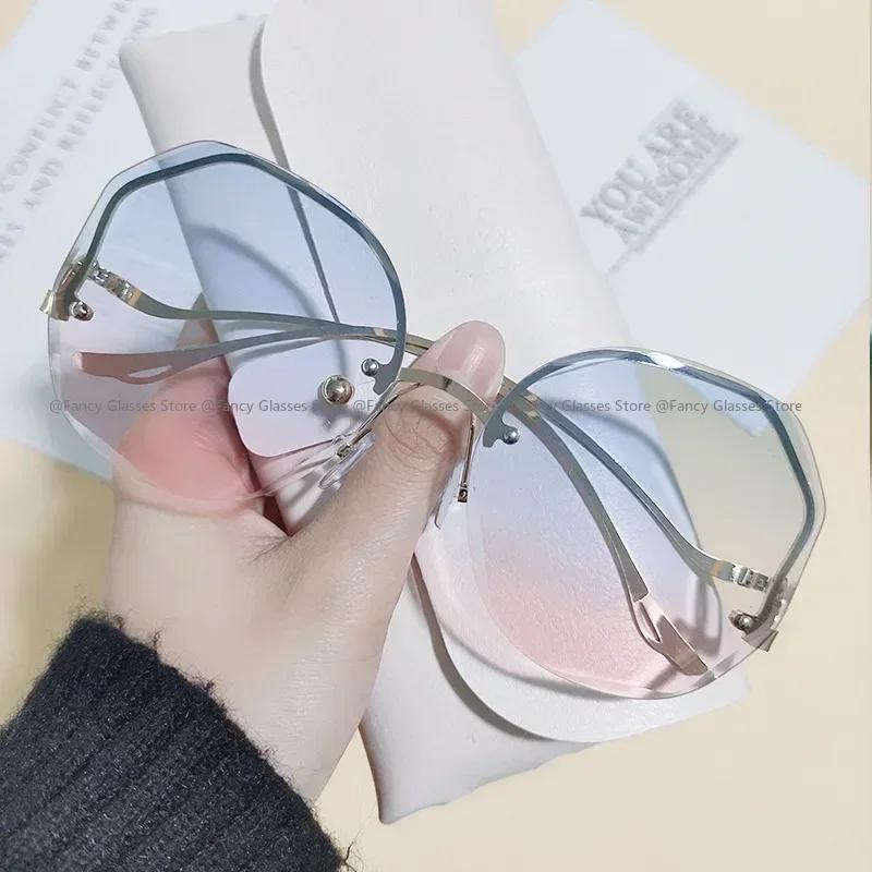 Fashion Rimless Square Sunglasses Men Women Uv400 Gradient Frameless Sun Glasses For Men Popular High Quality Metal Eyewear