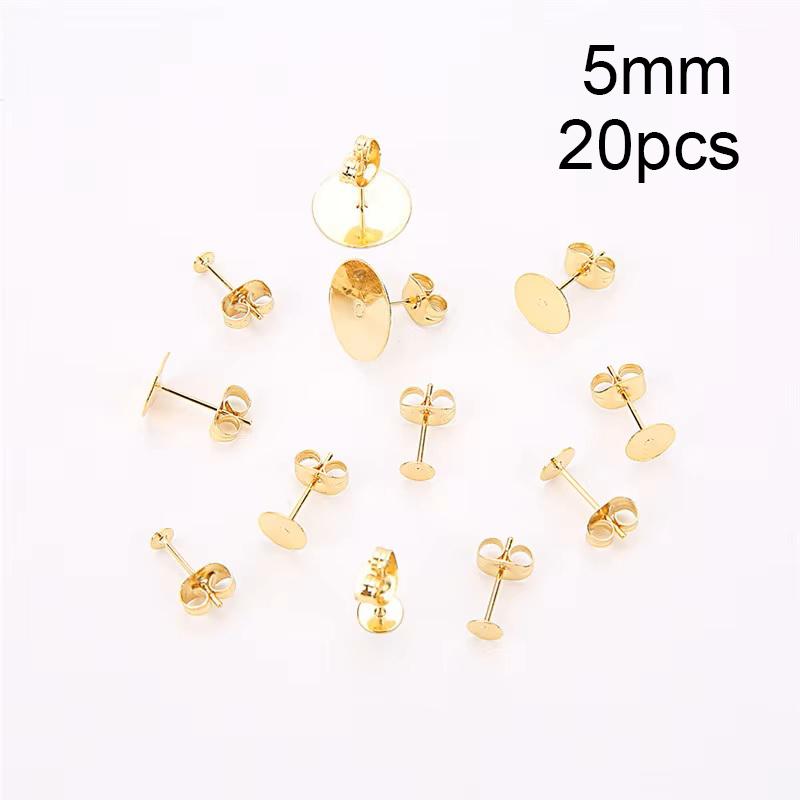 20 100 pcs PVD Never Fade Stainless Steel Earrings Settings With Earring Backs 4 5 6 8 mm Cabochon Base For Diy Jewelry Making