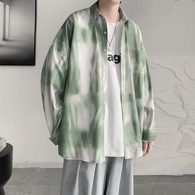 Herren Tie-Dye Langarm-Blumenhemd - Trendiger Hongkong-Stil, Lockere Passform, Lässige Punk-Mode für den Herbst