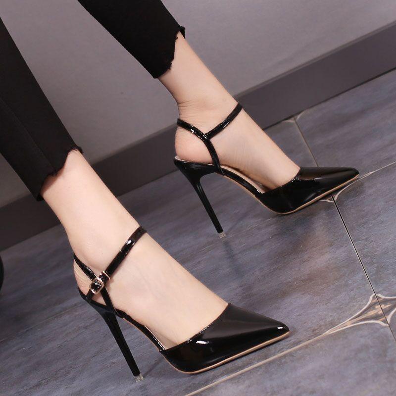2025 spring and summer bag head word with high-heeled sandals women sexy pointed small man with skirt thin-heeled sandals women