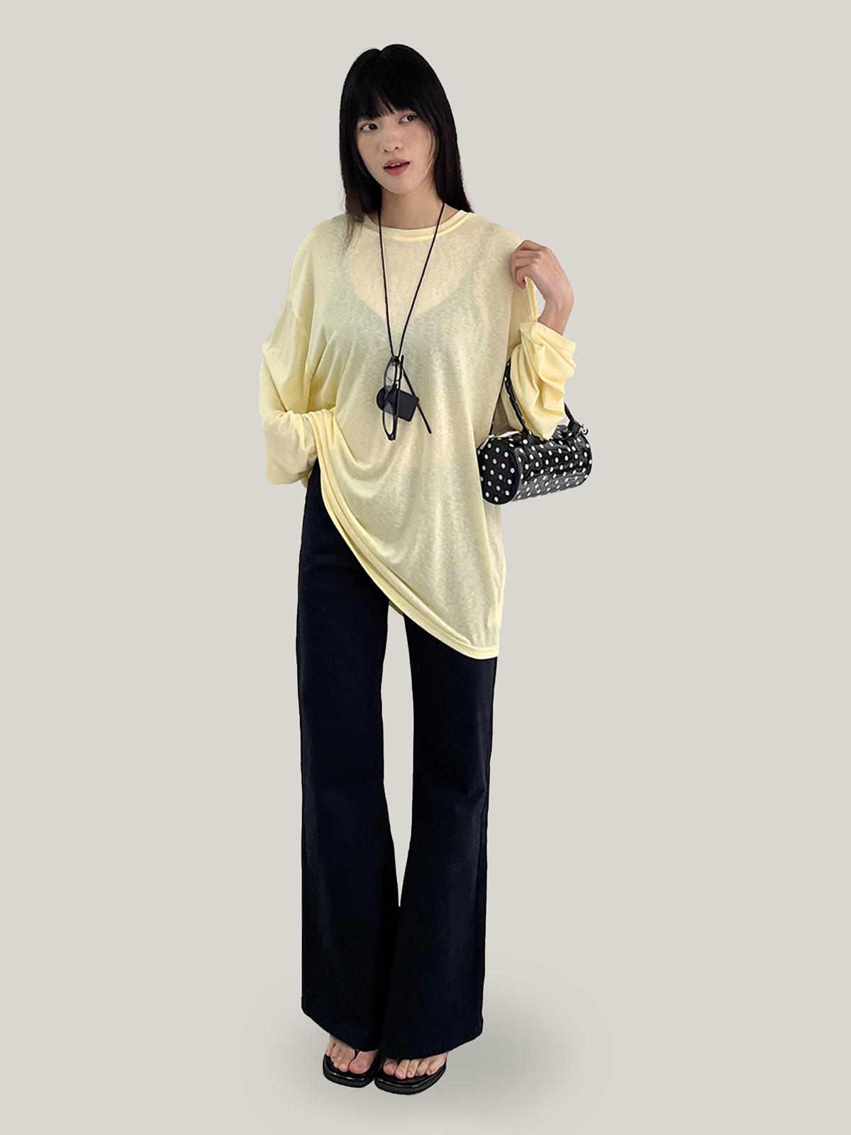 

Yuyi 2026 Spring Korean Lazy Style Loose Long Sleeve Sheer Women’s Cardigan T-Shirt One Size жёлтый