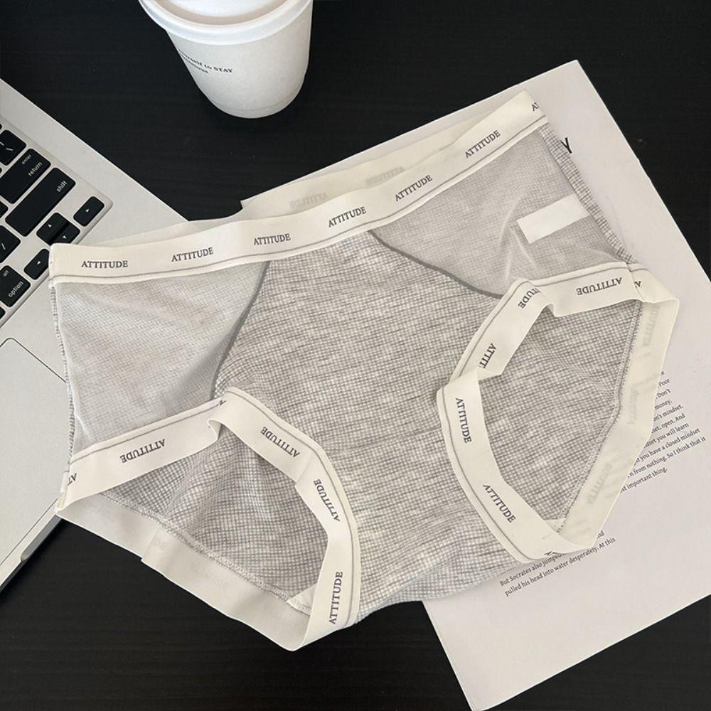 3Pcs Ultra-thin Stripe Letter Briefs Mid Waist Underwear for Women Mesh Seamless Panties  Girl