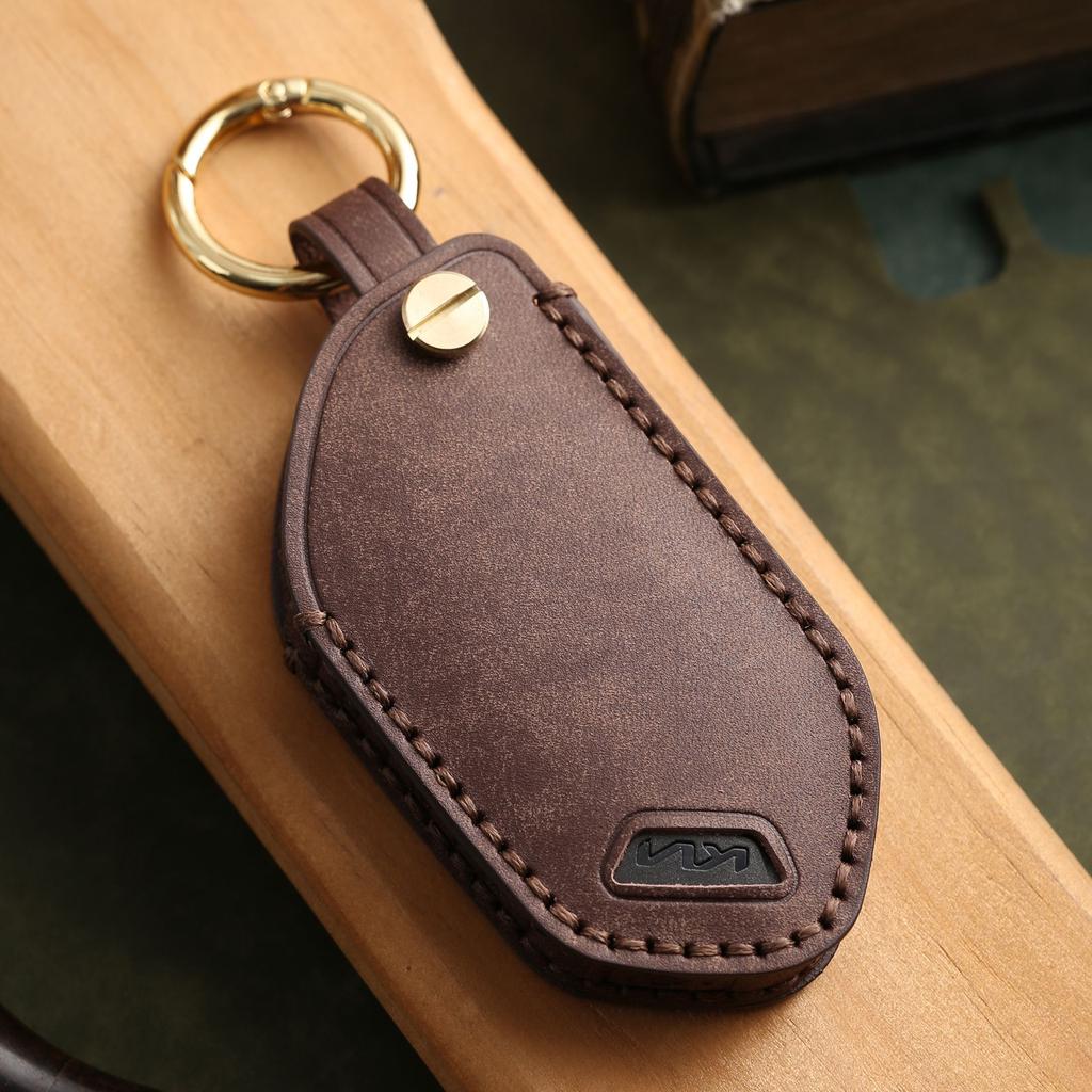 Customized Leather Key Cover Is Suitable for Kia 2024 New KIA High-end Real Cowhide Key Bag Shell Ring.