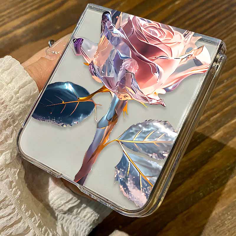 Flower Pattern Clear Phone Case For Samsung Galaxy Z Flip5 Flip4 Flip6 Transparent Hard Folding Cover For Samsung Z Flip 6 5 4 3