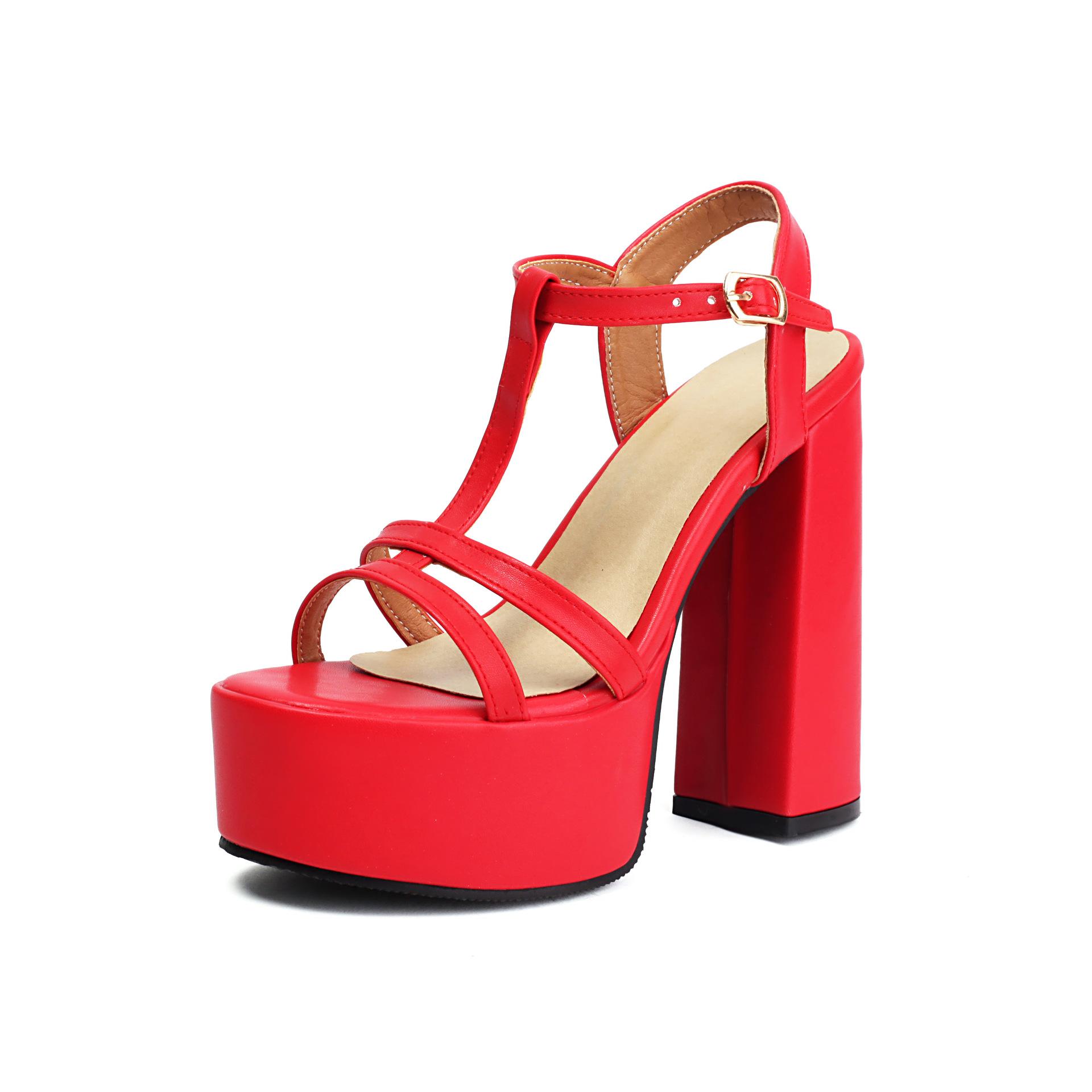Europäische und amerikanische Übergrößen-Plateausandalen wasserdicht Tisch-High-Heel Open-Toe-Schuhe 35 rot